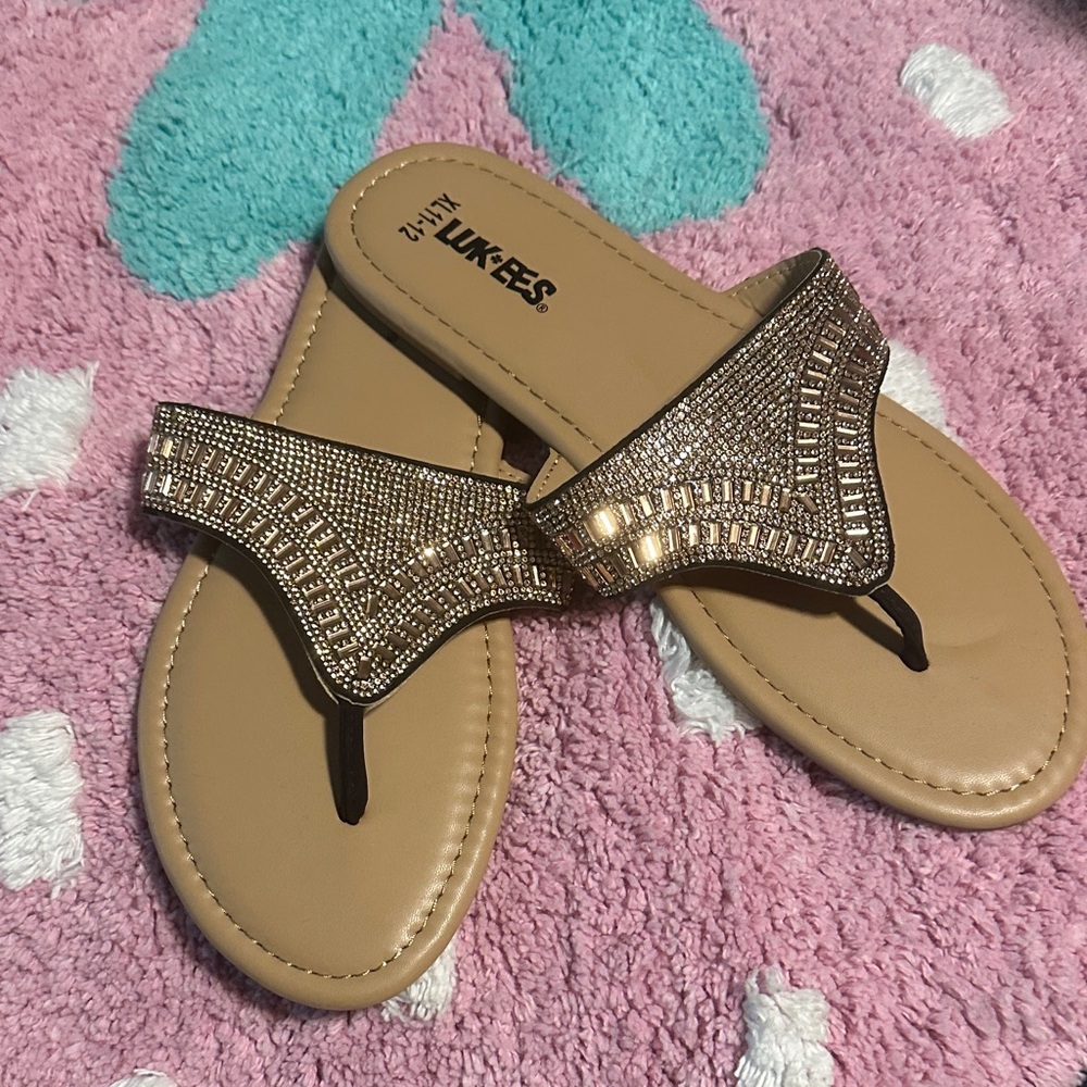 Women's Tan and Gold Sandals